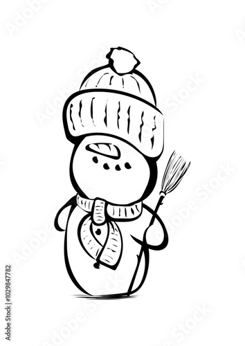 Schneemann mit Besen und Mütze