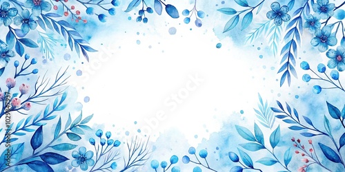 Wallpaper Mural Watercolor blue spots background with floral branches in corners Torontodigital.ca