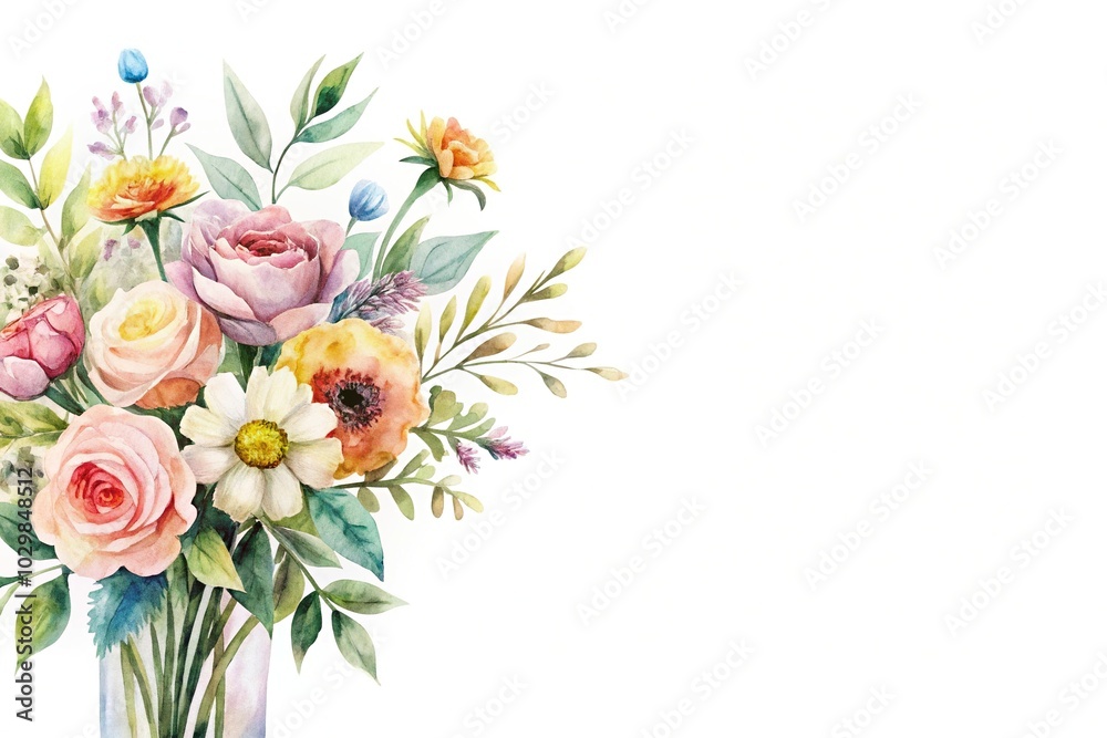 Watercolor bouquet of flowers on white background Watercolor bouquet of flowers on white background