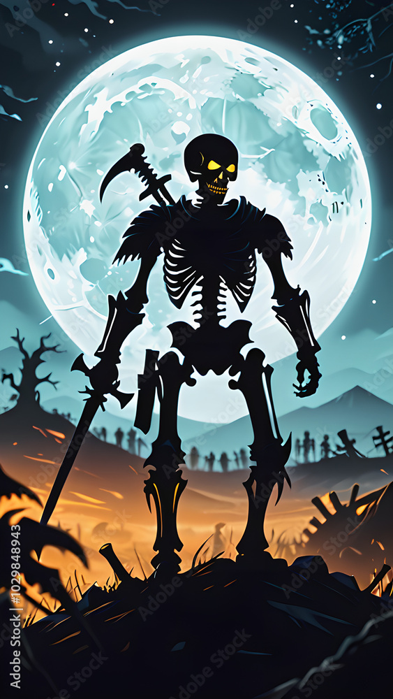 Fototapeta premium Spectral Skeletons: Moonlit Battlefield Macabre
