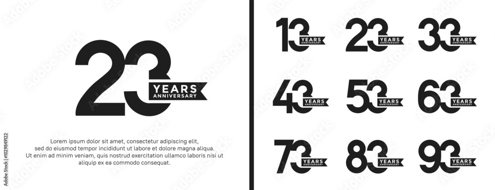 set of anniversary logo flat black color on white background for celebration moment set of anniversary logo flat black color on white background for celebration moment