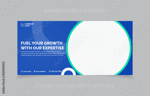 template banner design green and blue color, easy to replace image and text.