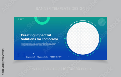 template banner design green and blue color, easy to replace image and text.