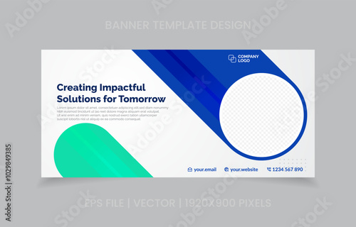 template banner design green and blue color, easy to replace image and text.