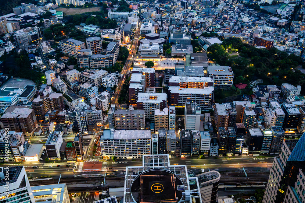 Fototapeta premium Yokohama view from Landmark tower in Kanagawa, Yokohama, Japan