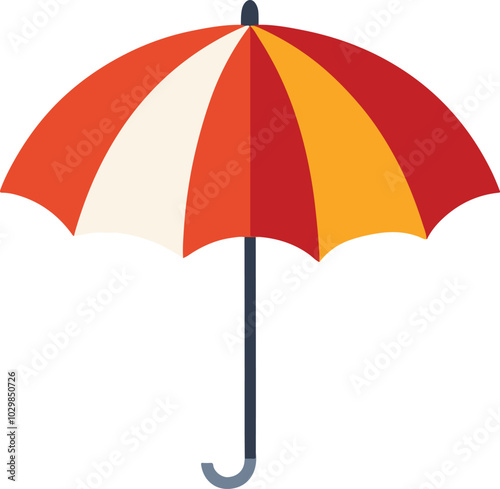 A vibrant red and yellow open umbrella offers colorful protection against rain or sun, isolated as a single object