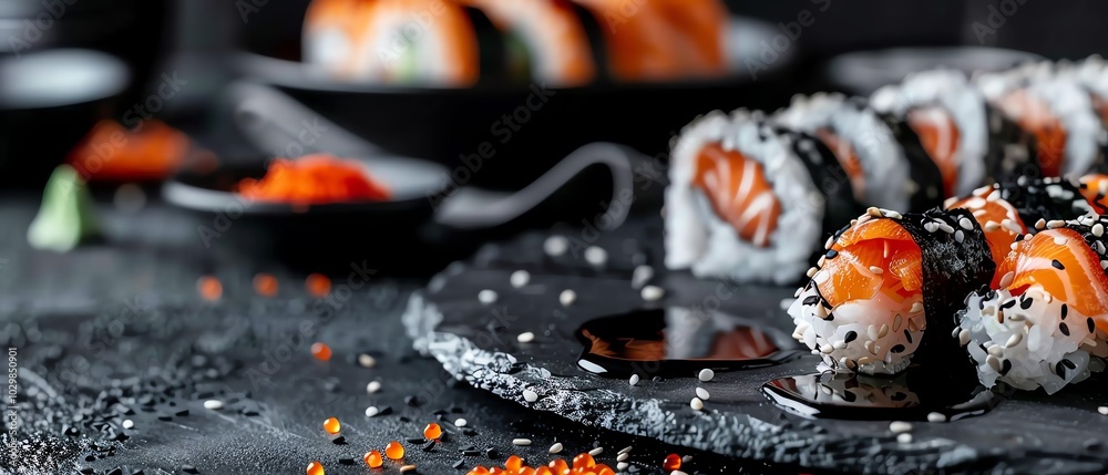 Sushi chef hand-rolling sushi, focus on technique, flat design illustration Sushi chef hand-rolling sushi, focus on technique, flat design illustration
