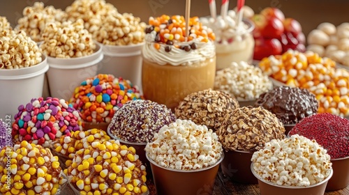 Colorful Assortment of Sweet Popcorn and Treats