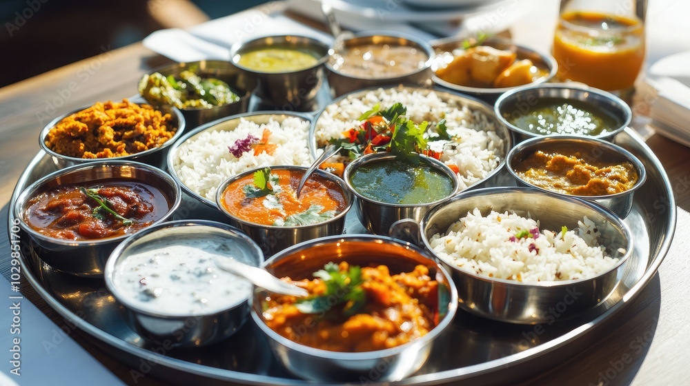 Vibrant Indian Cuisine Platter with Rich Dishes Vibrant Indian Cuisine Platter with Rich Dishes