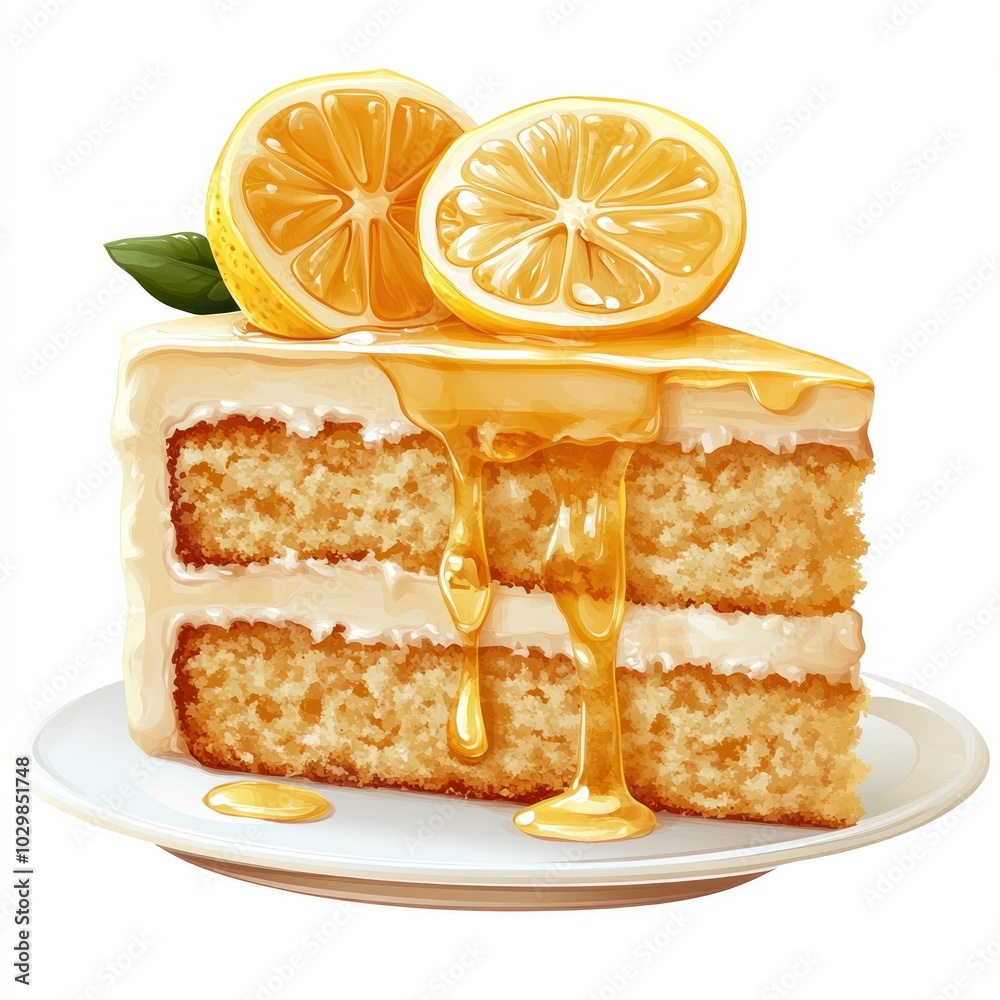 Lemon Cake with Drizzled Honey Illustration Lemon Cake with Drizzled Honey Illustration