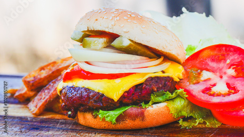 burger with fries photo