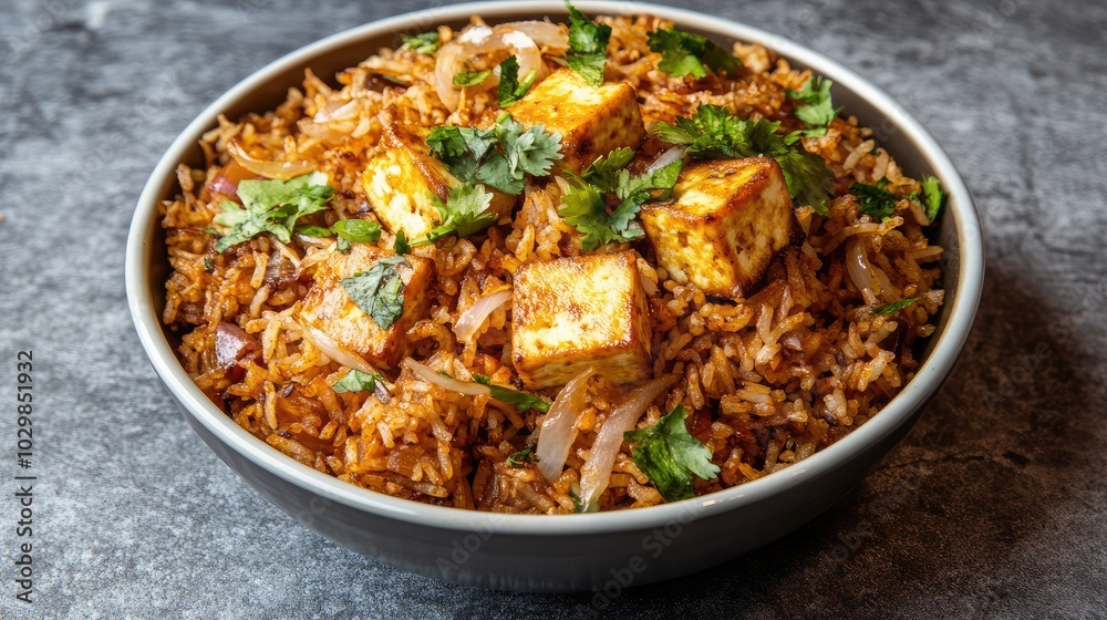 Flavorful Rice Dish with Paneer and Fresh Herbs