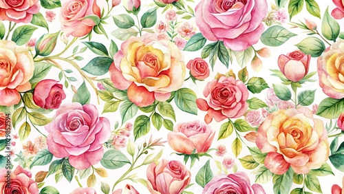 Watercolor floral pattern background with roses
