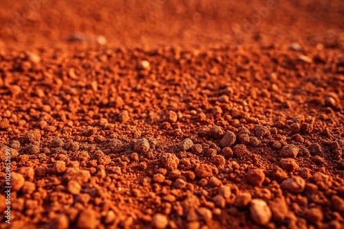 Tilted angle ground surface with red soil texture background