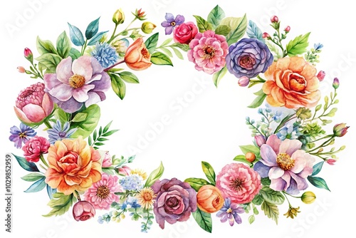 Watercolor floral wreath border bouquet