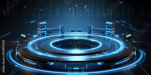 C4D sci-fi technology launch station booth background