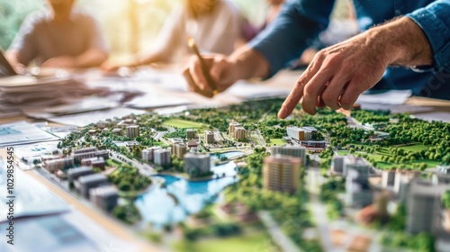 A city planning meeting discussing urban water management initiatives.
