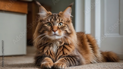 Brown maine coon cat in the living room