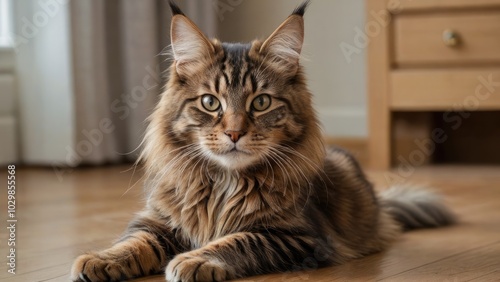 Brown maine coon cat in the living room