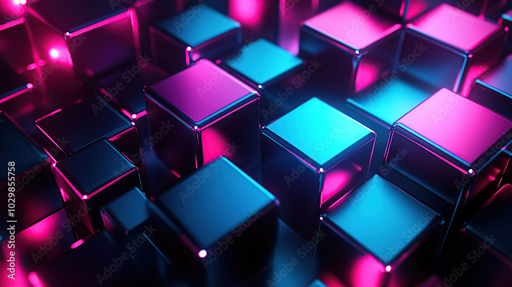 3D render of an abstract geometric background with blue and pink cubes 3D render of an abstract geometric background with blue and pink cubes