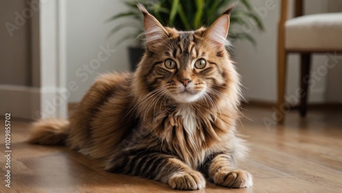 Brown maine coon cat in the living room