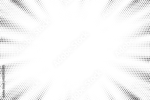 Halftone gradient sunrays pattern. Abstract halftone vector dots background. monochrome dots pattern. pop art, comic small dots. star rays halftone poster. shine, explosion. sunrise rays background.