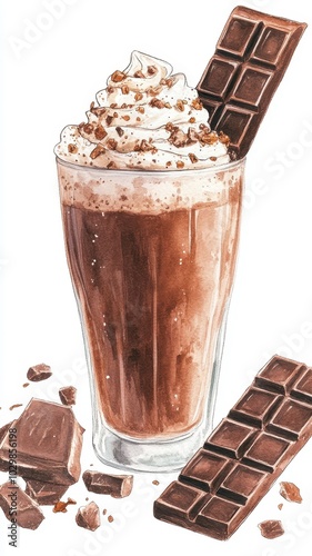 Watercolor of Hot chocolate on white background,Hand drawn underwater element design,Illustration for greeting cards,menu cafe,winter drink,space for text.