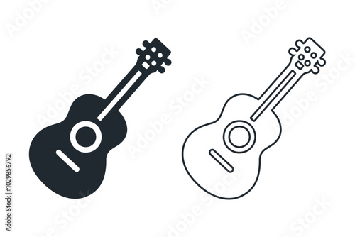 Black silhouette vector icon design of a guitar