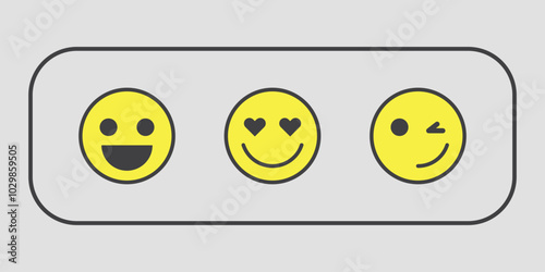 Three yellow positive emojis in a frame. Vector on a gray background