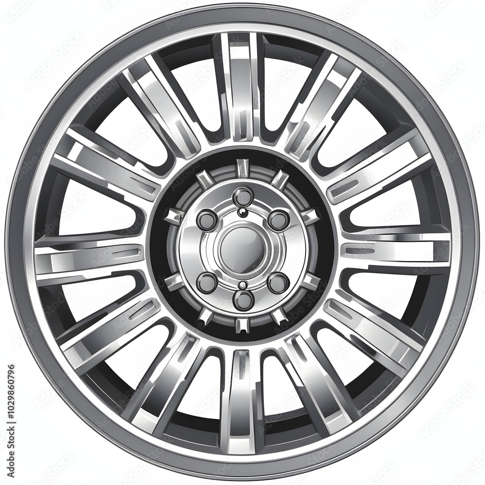 Fototapeta premium Stylish chrome alloy car wheel with intricate design and polished finish
