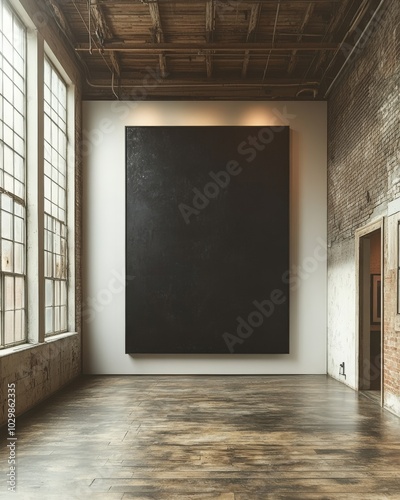 A photograph of a horizonal ratio blank black rectangular canvas. photo