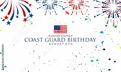 U.S. Coast Guard birthday. August 4. Design with american flag and patriotic stars. Poster, card, banner, background design. photo