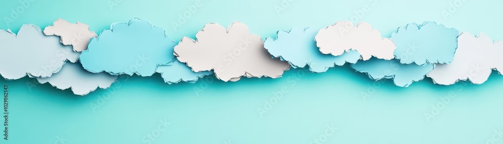 Clouds made from torn paper pieces, abstract textures, flat design illustration