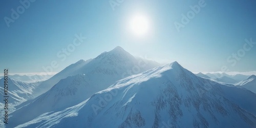 aerial photograph shows a beautiful sky and snow-covered mountains in the sunshine