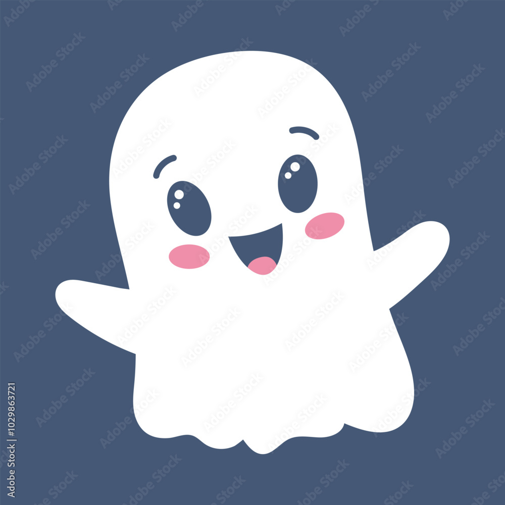 Cute happy ghost. Spooky funny Halloween character. Vector flat hand drawn illustration. Cute happy ghost. Spooky funny Halloween character. Vector flat hand drawn illustration.