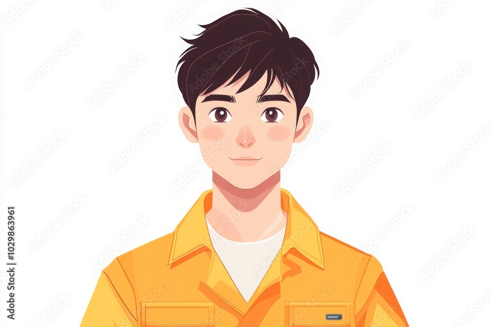 Young Male Worker in Bright Yellow Factory Attire Young Male Worker in Bright Yellow Factory Attire