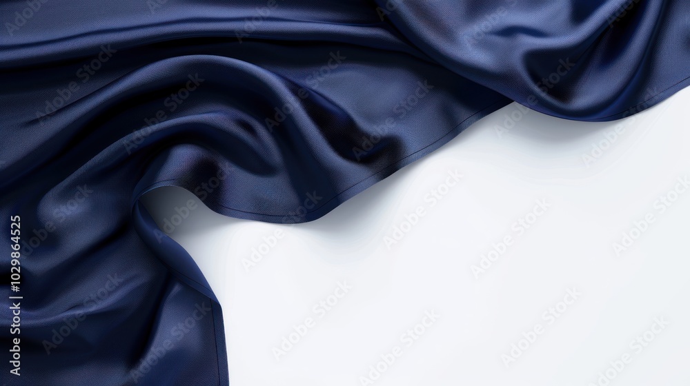 Fototapeta premium Blue Silk Fabric Draped on White Background