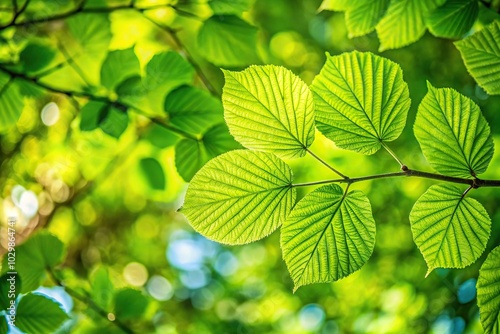 Selective focus shot of big green leaves on a tree branch