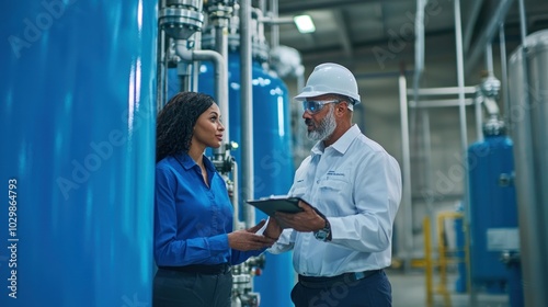 Engineers collaborating on water treatment processes in a facility.