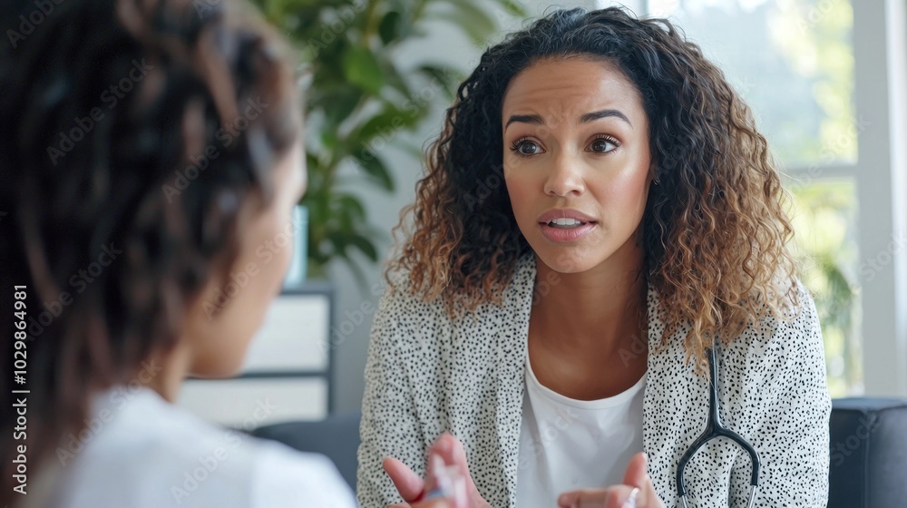 Fototapeta premium A nutritionist discussing healthy weight management strategies with a client.