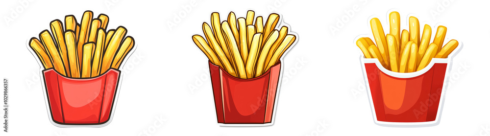 French fries in red containers isolated on transparent PNG, perfect for fast food ads and menu designs French fries in red containers isolated on transparent PNG, perfect for fast food ads and menu designs