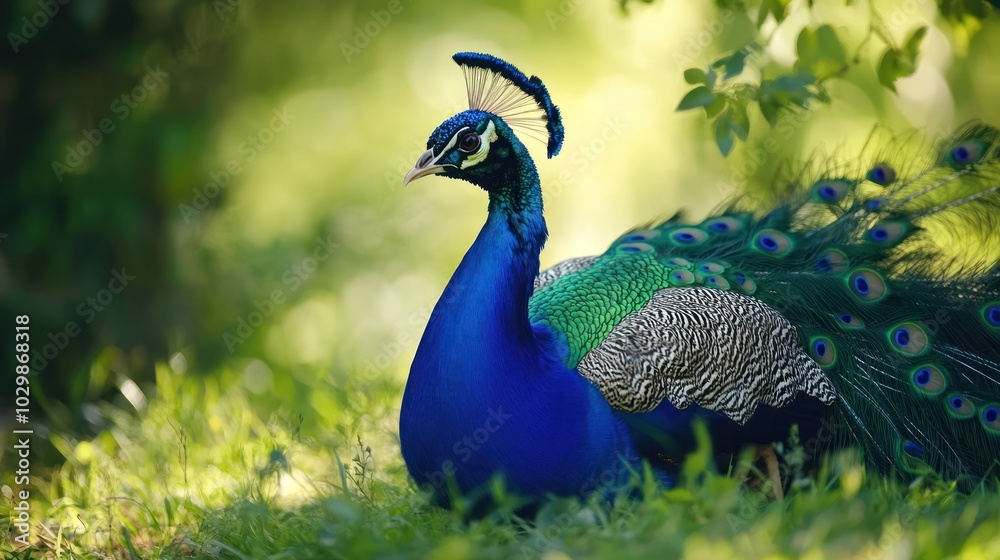 Peacock in Grassy Meadow