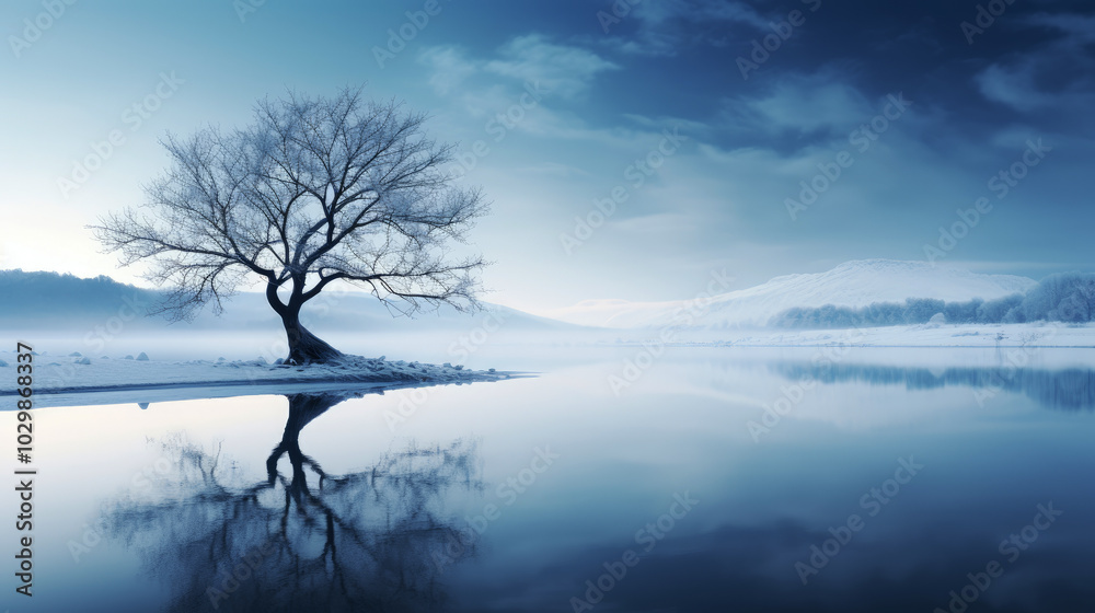 generated illustration of winter landscape young trees with dry red foliage are covered in snow generated illustration of winter landscape young trees with dry red foliage are covered in snow