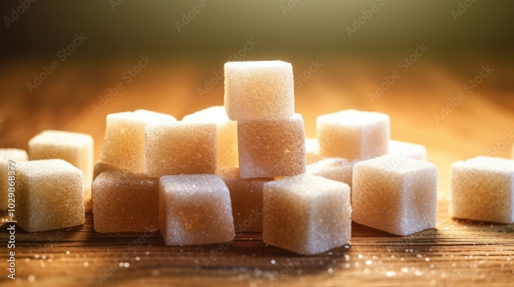 White Sugar Cubes on a Wooden Surface White Sugar Cubes on a Wooden Surface