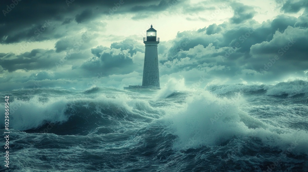 A lighthouse standing strong against a stormy sea. A lighthouse standing strong against a stormy sea.