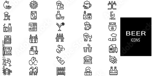 Beer simple concept 35 icons set. Vector illustration.