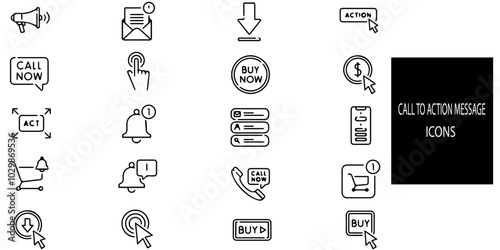 Call to Action message quote in megaphone badge isolated on transparent background.20 icon set.Vector illustration.