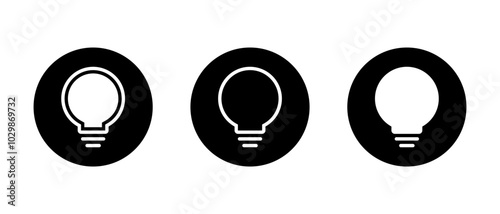 Light bulb icon set on black circle. Lamp sign symbol