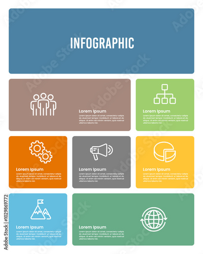 7 Steps infographic poster or brochure template design. Business Presentation, Banner, Marketing and Strategy. Vector illustration.