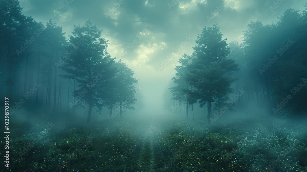 Enchanted Forest Path: Misty Woods and Sunlight Enchanted Forest Path: Misty Woods and Sunlight